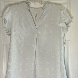 White Sheer V-Neck Top - Women’s Size Large - Ruffle Sleeves